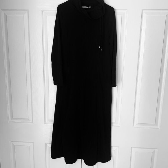 SOFT SURROUNDINGS BLACK  Sweatshirt Dress Long Sleeves Convertible Collar w Trim - Picture 8 of 10
